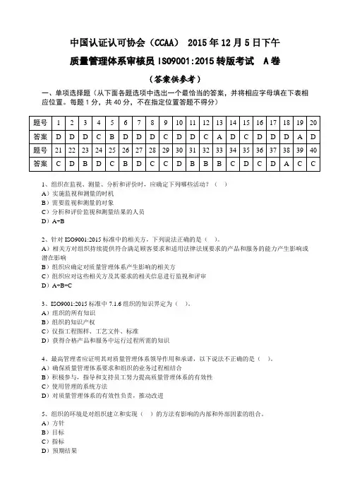 中国认证认可协会(CCAA)2015年12月5日下午