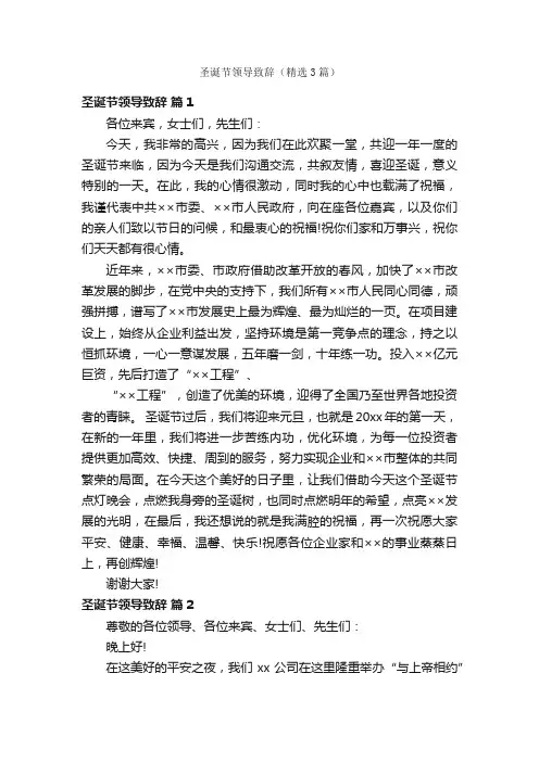 圣诞节领导致辞（精选3篇）