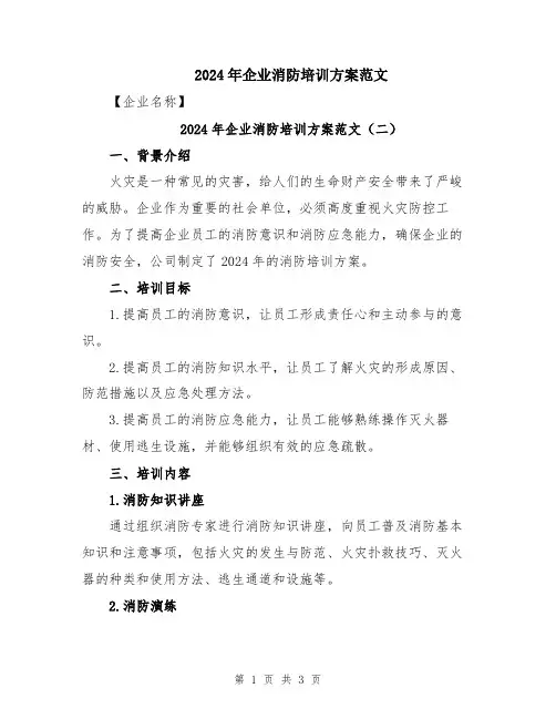 2024年企业消防培训方案范文
