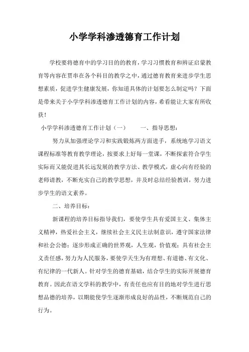 精选-小学学科渗透德育工作计划