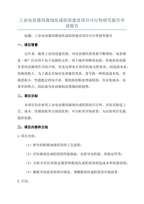 工业电容器用腐蚀化成铝箔建设项目可行性研究报告申请报告