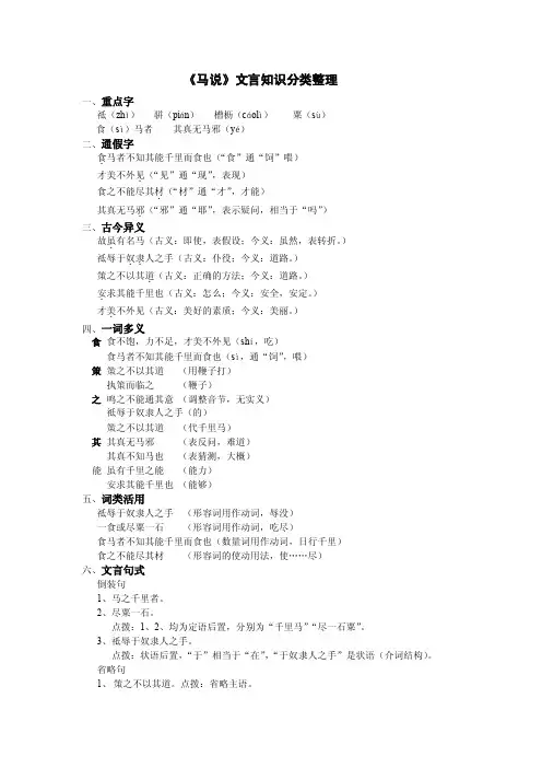 《马说》文言知识分类整理
