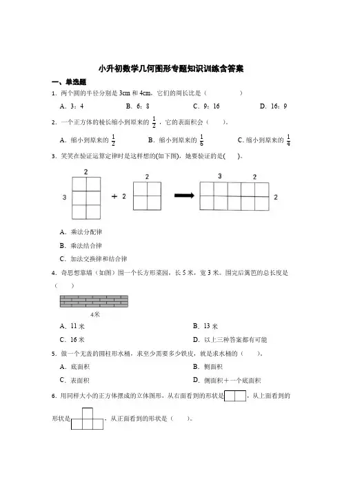 小升初数学几何图形专题知识训练含答案解析(5份)