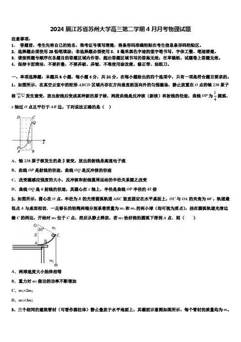 2024届江苏省苏州大学高三第二学期4月月考物理试题