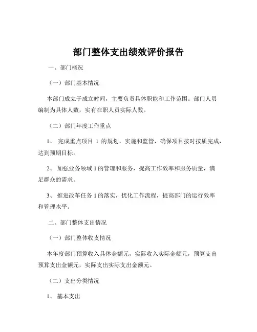 部门整体支出绩效评价报告