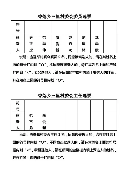村委会换届选举委员、主任选票