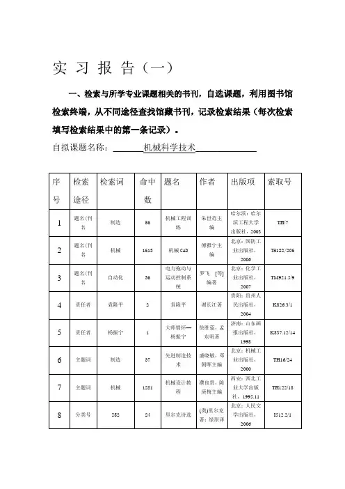 文献检索课实习报告