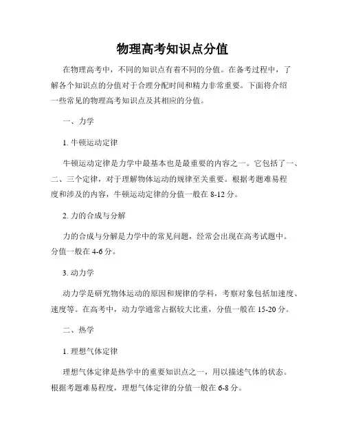 物理高考知识点分值