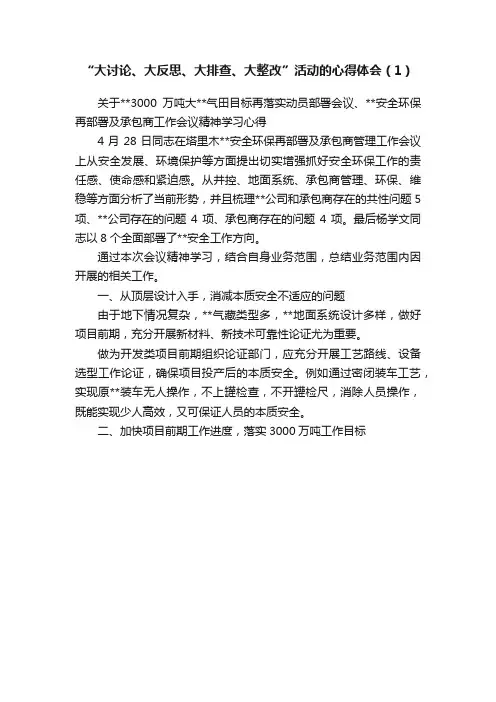 “大讨论、大反思、大排查、大整改”活动的心得体会（1）