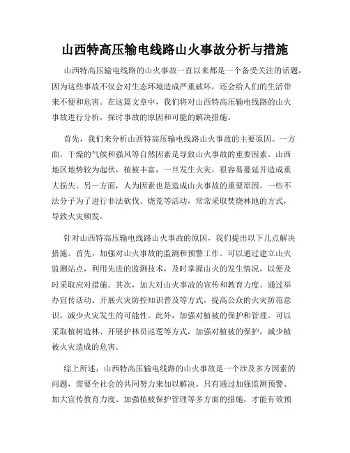 山西特高压输电线路山火事故分析与措施