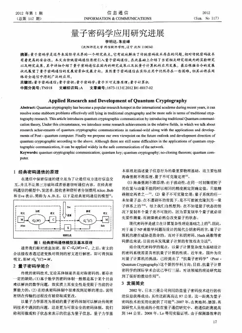 量子密码学应用研究进展