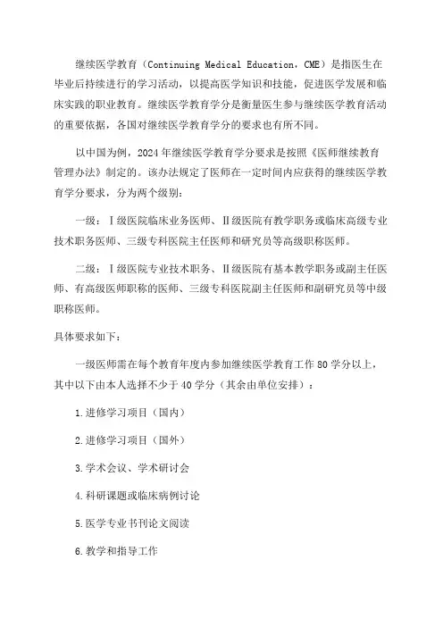 2024年继续医学教育学分要求