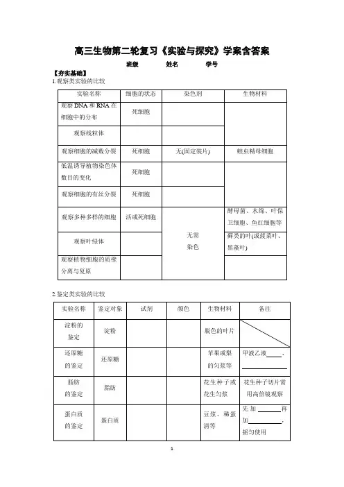 高三生物第二轮复习《实验与探究》学案含答案