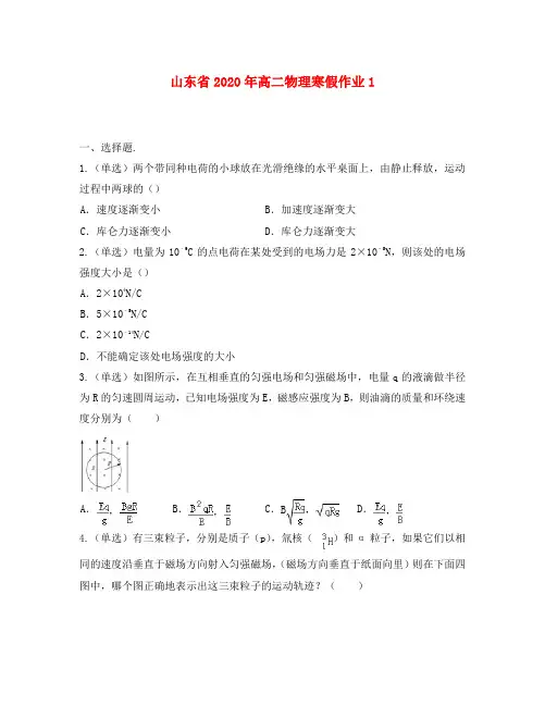 山东省2020年高二物理寒假作业(1)《选修3-1、3-2》