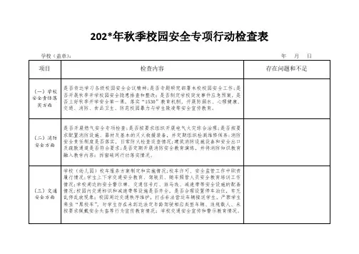 秋季校园安全隐患排查整治专项行动检查表