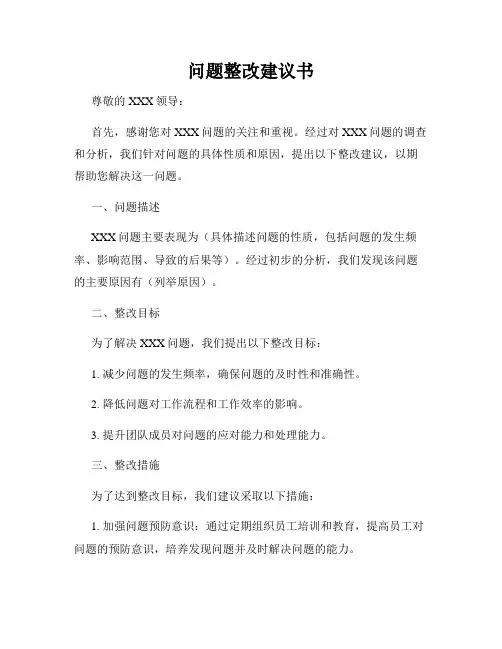 问题整改建议书