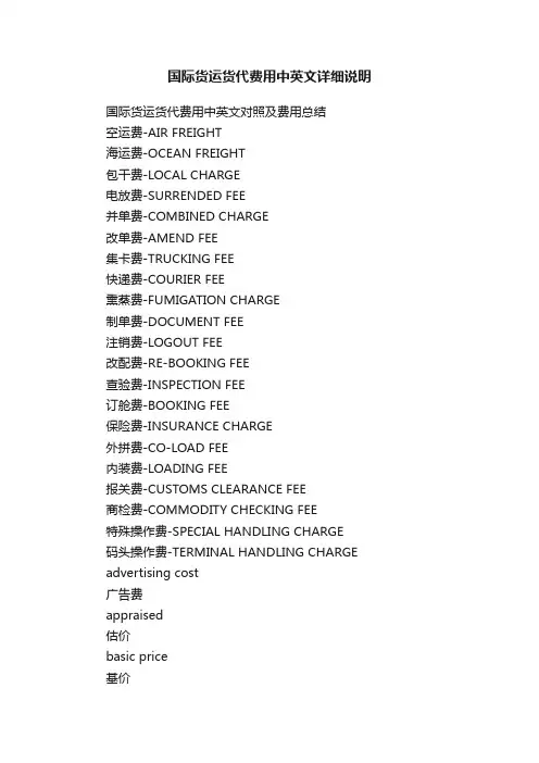 国际货运货代费用中英文详细说明