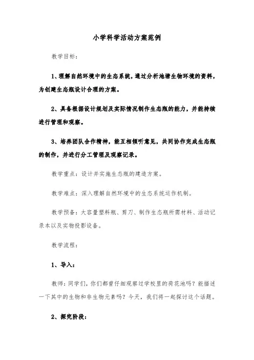 小学科学活动方案范例（六篇）
