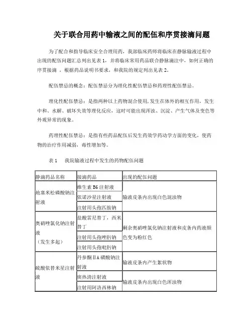 关于联合用药中输液之间的配伍和序贯接滴问题