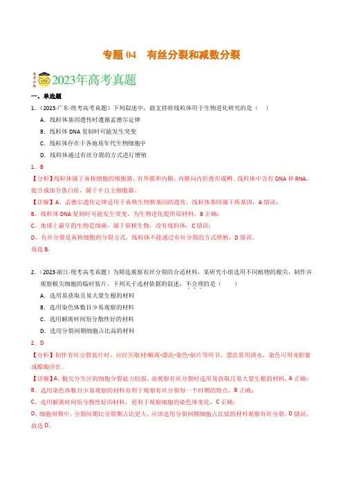 专题04 有丝分裂和减数分裂(解析卷)