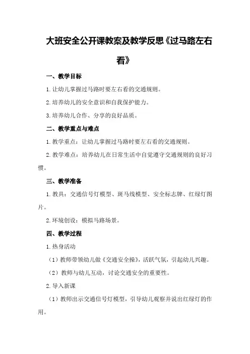 大班安全公开课教案及教学反思《过马路左右看》