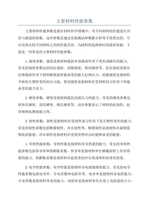 主要材料性能参数