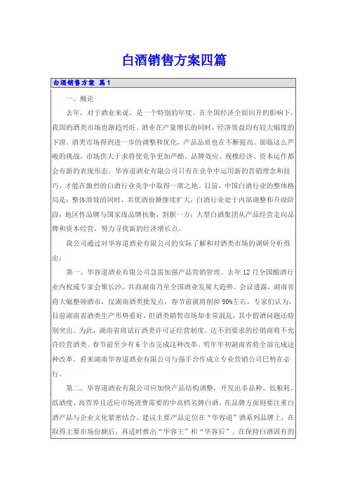 (可编辑)白酒销售方案四篇