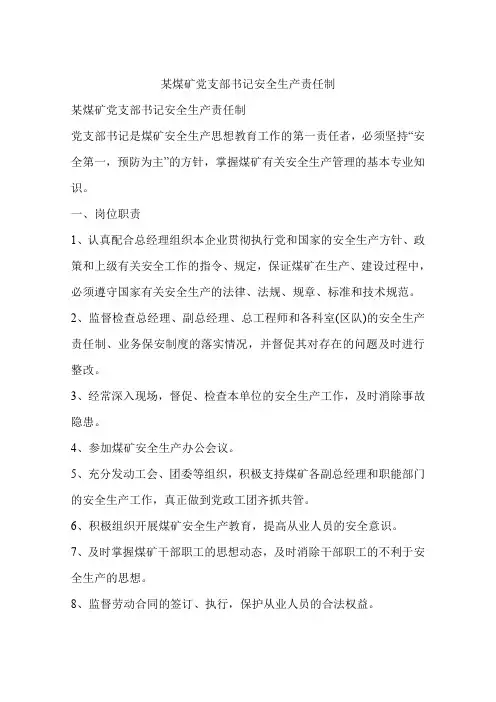 某煤矿党支部书记安全生产责任制