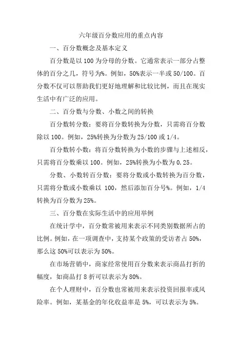 六年级百分数的应用重点内容