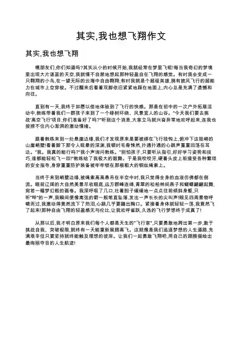 其实,我也想飞翔作文