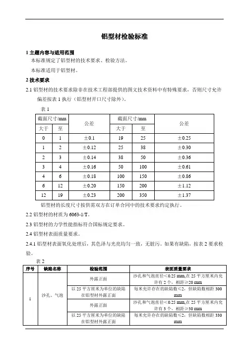 铝型材检验标准