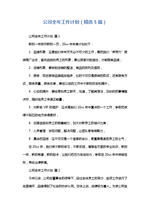 公司全年工作计划(精选5篇)