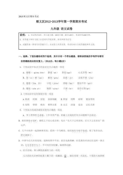 2013顺义区期末考试