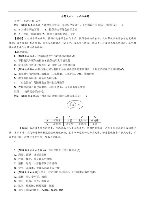 2021年河北中考化学专题复习突破训练2  理化综合题
