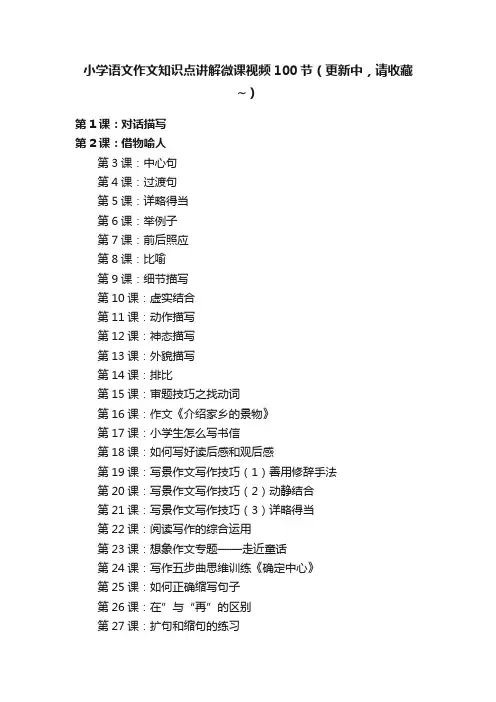 小学语文作文知识点讲解微课视频100节（更新中，请收藏~）