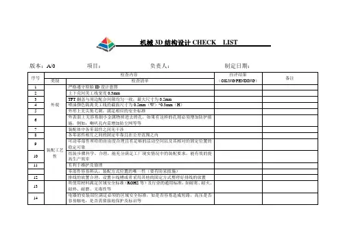 机械结构设计CHECK LIST