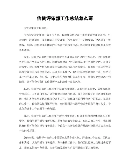 信贷评审部工作总结怎么写