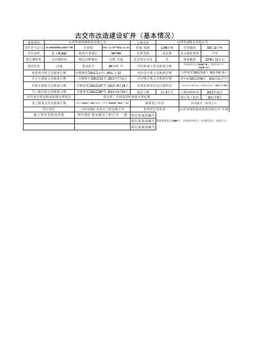 古交市煤矿基本情况表
