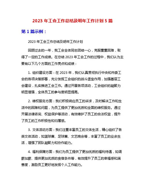 2023年工会工作总结及明年工作计划5篇
