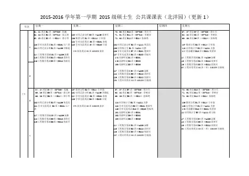 天津大学201516学年第一学期硕士生公共课表(北洋园新教室号)(更新1)