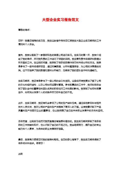 大型企业实习报告范文