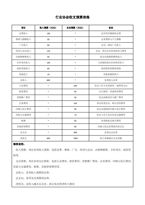 行业协会收支预算表格