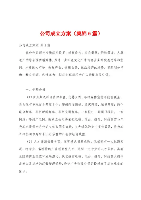 公司成立方案(集锦6篇)