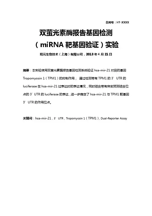 双萤光素酶报告基因检测(靶基因验证)实验报告