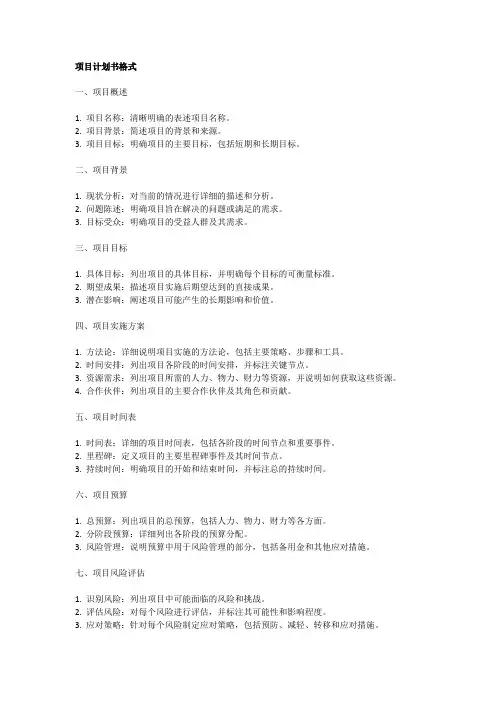 项目计划书格式