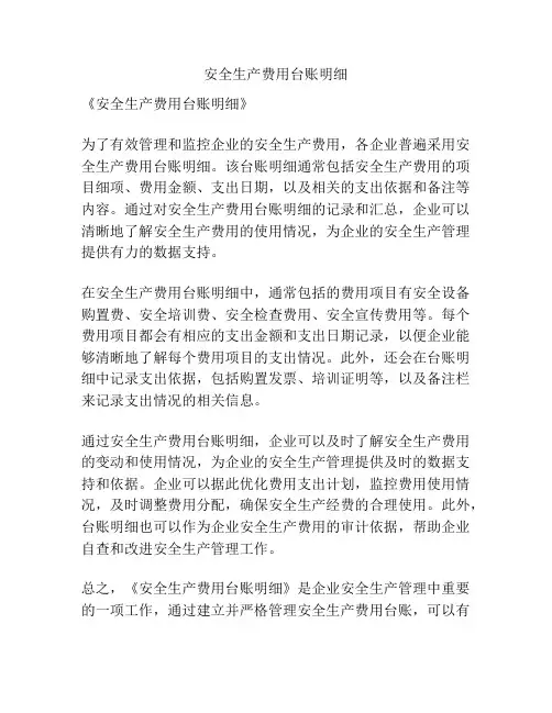 安全生产费用台账明细