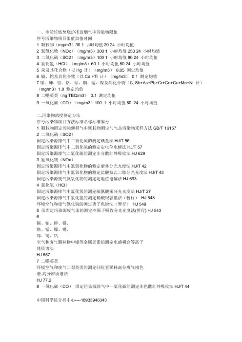 二恶英最新排放限值