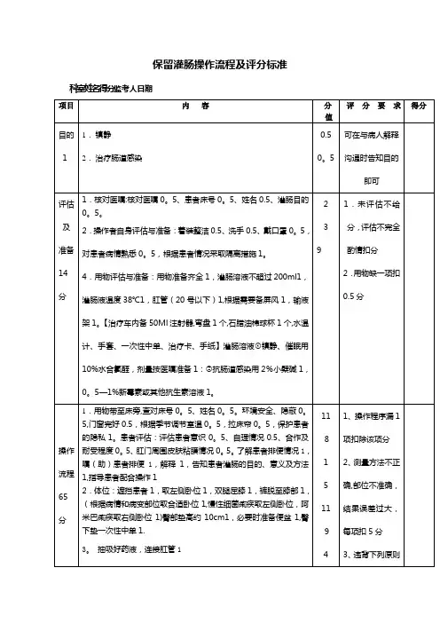 标准版保留灌肠操作流程及评分标准