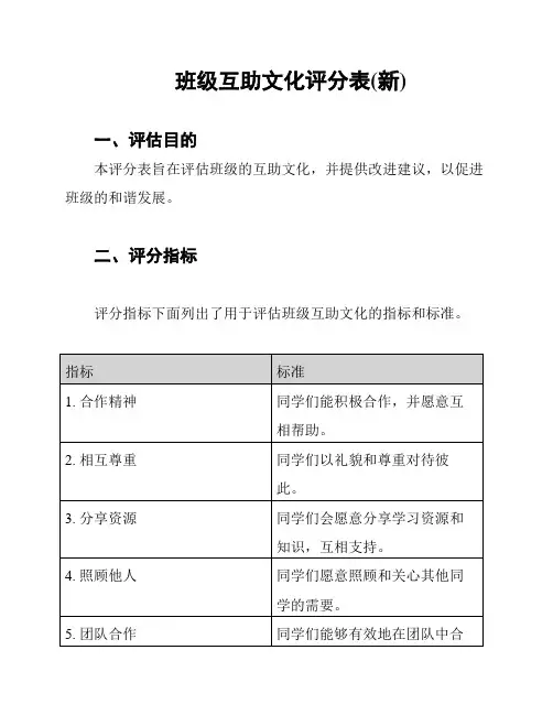 班级互助文化评分表(新)