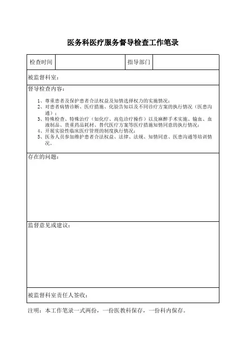 医疗服务督导检查笔录